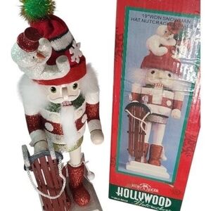 Rare Kurt Adler 19"  Wooden Nutcracker With A Snowman Hat